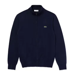 Áo Khoác Len Nam Lacoste Stand-up Collar Organic Cotton Zippered Sweater AH1957 166 Màu Xanh Navy Size 2