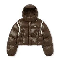 Áo Khoác Lông Vũ Nerdy Detachable Sleeve Glossy Down Jacket Màu Nâu