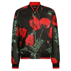 Áo Khoác Nam Dolce & Gabbana D&G Bomber Hoa Hồng G9XK8T FSSHY Màu Đen Họa Tiết Size 46