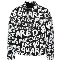 Áo Khoác Nam Dsquared2 Black Denim Wash With All Over Logo Printed S74AM1462 S30503 900 Màu Trắng Đen Size 46