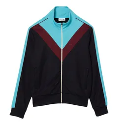 Áo Khoác Nỉ Nam Lacoste Zipped Ripstop Piqué Colourblock Sweatshirt SH1168 IZT Màu Xanh/Đen Size S