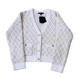 Áo Len Cardigan Nữ Maje In Beige Check Printed MFPCA00447 Màu Be Size 1
