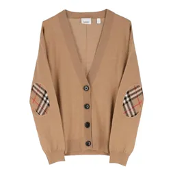 Áo Len Cardigan Nữ Burberry Dornoch Check Patch Merino Wool 8074885 Màu Beige Size M