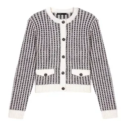 Áo Len Cardigan Nữ Maje With Logo Maje Clover MFPCA00456 Màu Đen Trắng Size 1