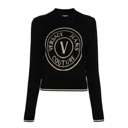 Áo Len Nữ  Versace Jean Conture In Black With Logo V-Emblem 77HAFM21 CM45H G89 Màu Đen Size S