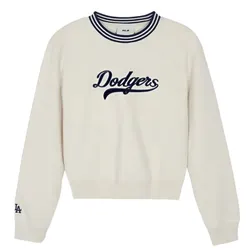 Áo Nỉ Sweater Nữ MLB Varsity Cursive Los Angeles Dodgers Sweatshirts 3FMTV0344 07OTS Màu Be