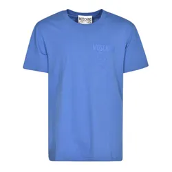 Áo Phông Nam Moschino Blue With Logo Printed T-shirt 231ZRV073120411297 Màu Xanh Blue Size 44