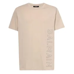 Áo Phông Nam Balmain Beige With Logo Embroidered BH0EG010/BC22GPB Tshirt Màu Beige Size XS