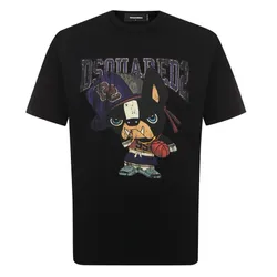 Áo Phông Nam Dsquared2 Black With Logo Printed S74GD1262 S23009 900 Màu Đen Họa Tiết Size XS