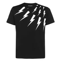 Áo Phông Nam Neil Barrett Black Off-Set Fair Isle Thunderbolt TShirt BJT004S Màu Đen Size XS