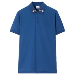 Áo Polo Nam Burberry EKD Embroidered Cotton Silk Shirt Màu Xanh Blue Size XS
