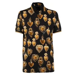 Áo Polo Nam Dolce & Gabbana D&G Hearts Logo Printed Polo ‎Shirt G8KF5T FS77K Màu Vàng Đen Size 44