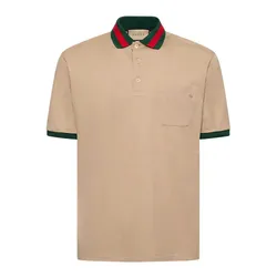 Áo Polo Nam Gucci Web Collar Polo Shirt In Stretch Cotton Piquet 701735 Màu Be Đậm Size S