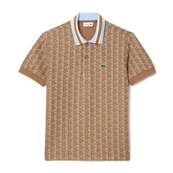 Áo Polo Nam Lacoste Contrast Collar And Monogram Classic Shirt DH1417- IRP Màu Nâu Họa Tiết Size 5