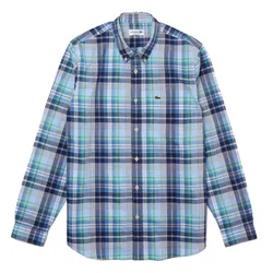 Áo Sơ Mi Nam Lacoste Regular Fit Check Stretch Cotton Shirt CH2603 00 51W Màu Xanh Kẻ Size 39