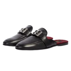 Dép Nam Dolce & Gabbana D&G Logo Leather Slippers Màu Đen Size 41.5
