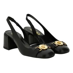 Giày Cao Gót Versace Medusa In Black Leather Slingback 1014619 1A08663 1B00V Màu Đen Size 37