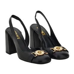 Giày Cao Gót Versace Medusa In Black Leather Slingback 7cm 1014618 1A08663 1B00V Màu Đen Size 38