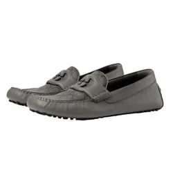 Giày Lười Nam Gucci Grey Leather With GG Monogram Logo Printed 730148 Màu Xám Size 7.5