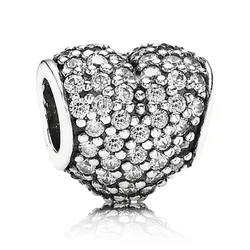 Hạt Vòng Charm Pandora Retired Sterling Silver Pave Heart Bead with Clear Zirconia 791052CZ Màu Bạc C_QP