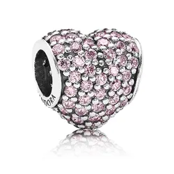 Hạt Vòng Charm Pandora Retired Sterling Silver Pave Heart Bead with Clear Zirconia 791052PCZ Màu Hồng C_QP