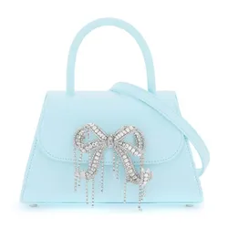 Túi Xách Tay Nữ Self-Portrait Blue Leather Rhinestone Mini Bow RS24316 BLUE Màu Xanh Da Trời