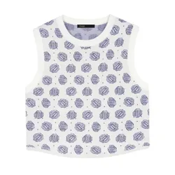 Áo Len Nữ Maje Crop Logo Clover Monogram In White MFPPU00631 Màu Trắng Phối Xanh Size 3
