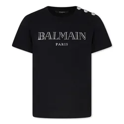 Áo Phông Nữ Balmain In Black With Logo Engraved Buttons BV8Q21 Z0116 Tshirt Màu Đen