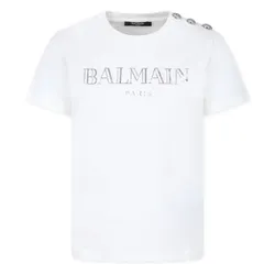 Áo Phông Nữ Balmain In White With Logo Engraved Buttons BV8Q21 Z0116 Tshirt Màu Trắng