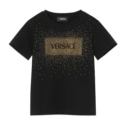 Áo Phông Nữ Versace In Black With Crystal '90s Vintage Logo 1000052 1A11469 Tshirt Màu Đen