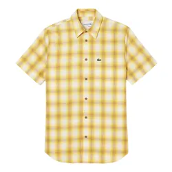 Áo Sơ Mi Cộc Tay Nam Lacoste Men's Short Sleeve Plaid Shirt CH3749 IQI Màu Vàng Size 38
