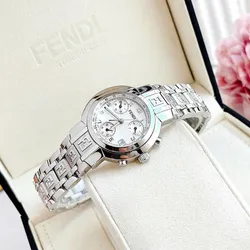 Đồng Hồ Nữ Fendi Zucca Chronograph Dial Màu Bạc (Tặng Kèm Dây Da)