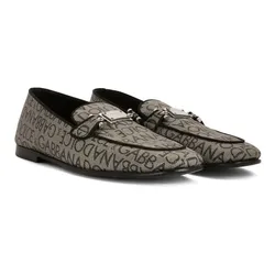 Giày Lười Nam Dolce & Gabbana D&G Logo Tag Jacquard Loafers Shoes A50516 AJ699 Màu Xám Đen Size 6