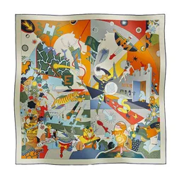 Khăn Choàng Lụa Nữ Hermès Ca Decoiffe! Scarf 90 Marine / Crème / Vert Amande Màu Kem Xanh