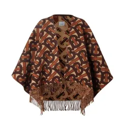 Khăn Choàng Nữ Burberry Monogram Merino Wool Cashmere Jacquard Cape In Brown Màu Nâu Họa Tiết
