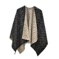 Khăn Choàng Nữ Burberry Reversible Icon Tb Wool Poncho Cape Beige/Black 8084864 Màu Đen/Be