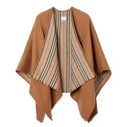 Khăn Quàng Cổ Burberry Icon Stripe Detail Wool Cape Màu Be Nâu