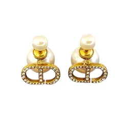 Khuyên Tai Nữ Dior CD Crystal Tribal Earrings Gold Metal Màu Trắng Vàng