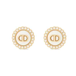 Khuyên Tai Nữ Dior Petit CD Baroque Stud Earrings Gold/ White Resin Pearls And Latte Glass E1835PTCVE_D26E Màu Vàng Trắng