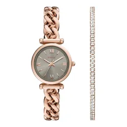 Set Đồng Hồ + Vòng Đeo Tay Nữ Fossil Carlie Ladies Watches ES5378SET Màu Vàng Hồng