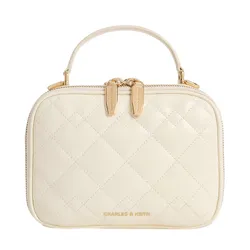 Túi Đeo Chéo Nữ Charles & Keith CNK Duo Quilted Vanity Bag Cream CK2-80671707 Màu Kem