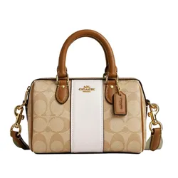 Túi Đeo Chéo Nữ Coach Mini Rowan Crossbody In Signature Canvas With Stripe CR243 Màu Khaki  