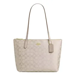 Túi Tote Nữ Coach Fiona Zip In Signature Canvas CW396 Màu Xám Be  