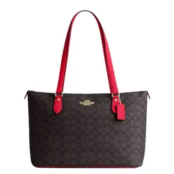 Túi Tote Nữ Coach Gallery Tote Bag In Signature Canvas CW381 Gold/Walnut/Bold Màu Đen/Đỏ  