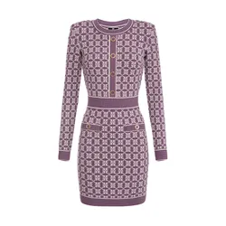 Váy Nữ Elisabetta Franchi Jacquard Knit With Logo - AM94Q36E3 BJ7 Màu Tím Size 40