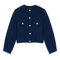 Áo Khoác Len Nữ Maje MFPBL00644 Màu Xanh Navy Size 38