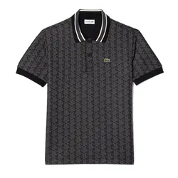 Áo Polo Nam Lacoste Monogram Jacquard DH1417 Màu Đen Xám Size 3