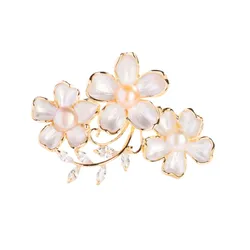 Cài Áo Nữ Meri Elegant Pearl Flower BR835 Màu Trắng Vàng