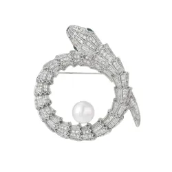 Cài Áo Nữ Meri Snake Embracing Pearl BR800 Màu Bạc