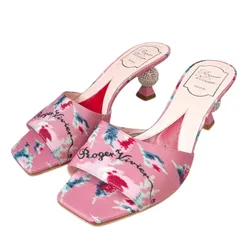 Dép Cao Gót Nữ Roger Vivier Womens Light Pink Mule Màu Hồng Họa Tiết Size 38